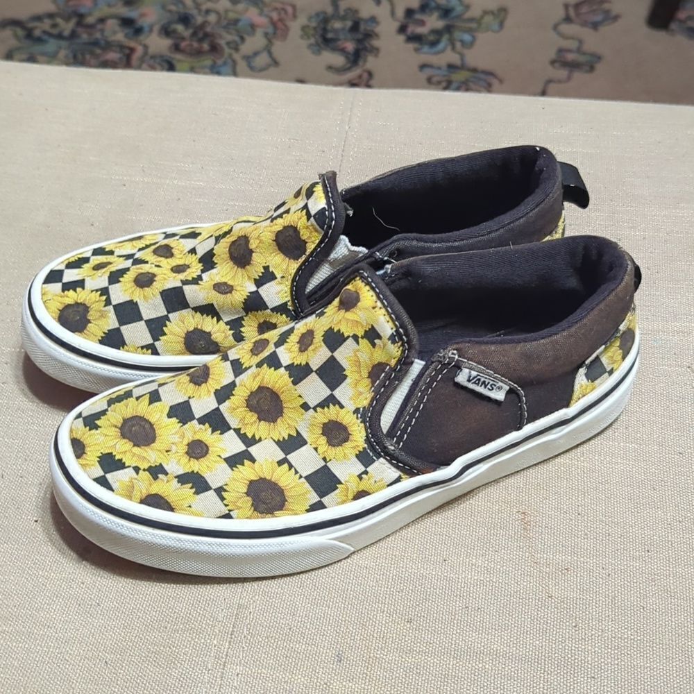 Vans‎ Asher Sunflower Checkerboard Sneaker Shoes 4 Sunflowers